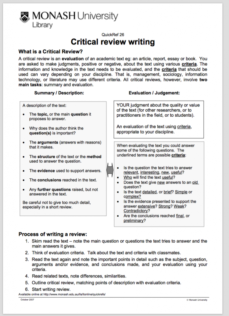 critical review of a research article example