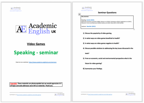 Seminar Game Example Video games lesson - Academic English UK