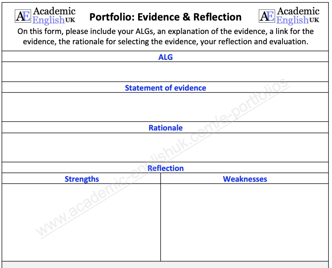 E-portfolio reflection form